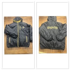 NFL Pro Line New Orleans Saints Puffer Jacket Mens XL Black Gold Quilted Hooded
